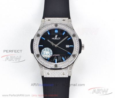 TW Factory V6S Hublot Classic Fusion 42mm Automatic Steel Diamond Case Black Dial 9015 Watch